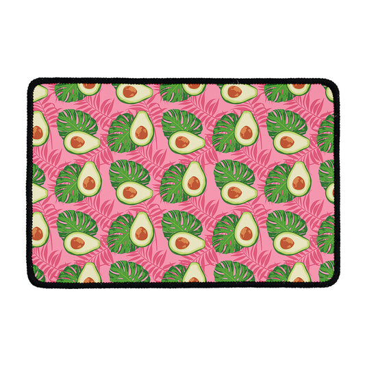 Pink Palm Leaf Avocado Print Kitchen Mat