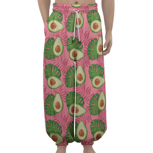 Pink Palm Leaf Avocado Print Lantern Pants