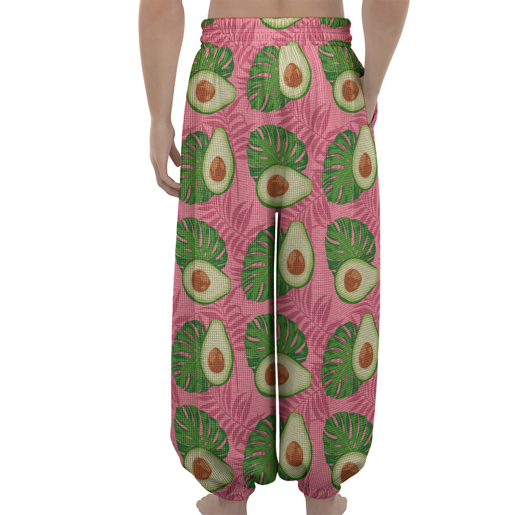 Pink Palm Leaf Avocado Print Lantern Pants