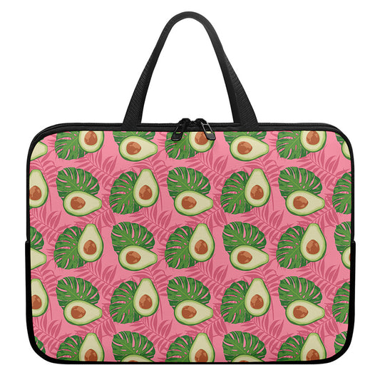 Pink Palm Leaf Avocado Print Laptop Sleeve With Handle