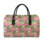 Pink Palm Leaf Avocado Print Leather Duffle Bag