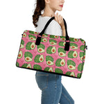 Pink Palm Leaf Avocado Print Leather Duffle Bag