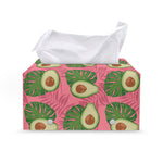Pink Palm Leaf Avocado Print Leather Tissue Box Cover