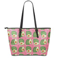Pink Palm Leaf Avocado Print Leather Tote Bag With Zipper