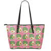 Pink Palm Leaf Avocado Print Leather Tote Bag