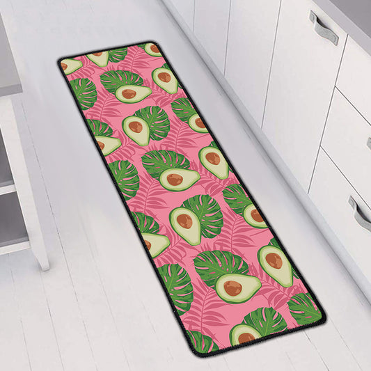 Pink Palm Leaf Avocado Print Long Kitchen Mat