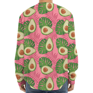 Pink Palm Leaf Avocado Print Long Sleeve Baseball Jersey