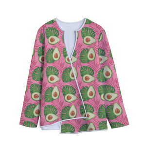 Pink Palm Leaf Avocado Print Long Sleeve Short Coat