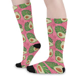 Pink Palm Leaf Avocado Print Long Socks