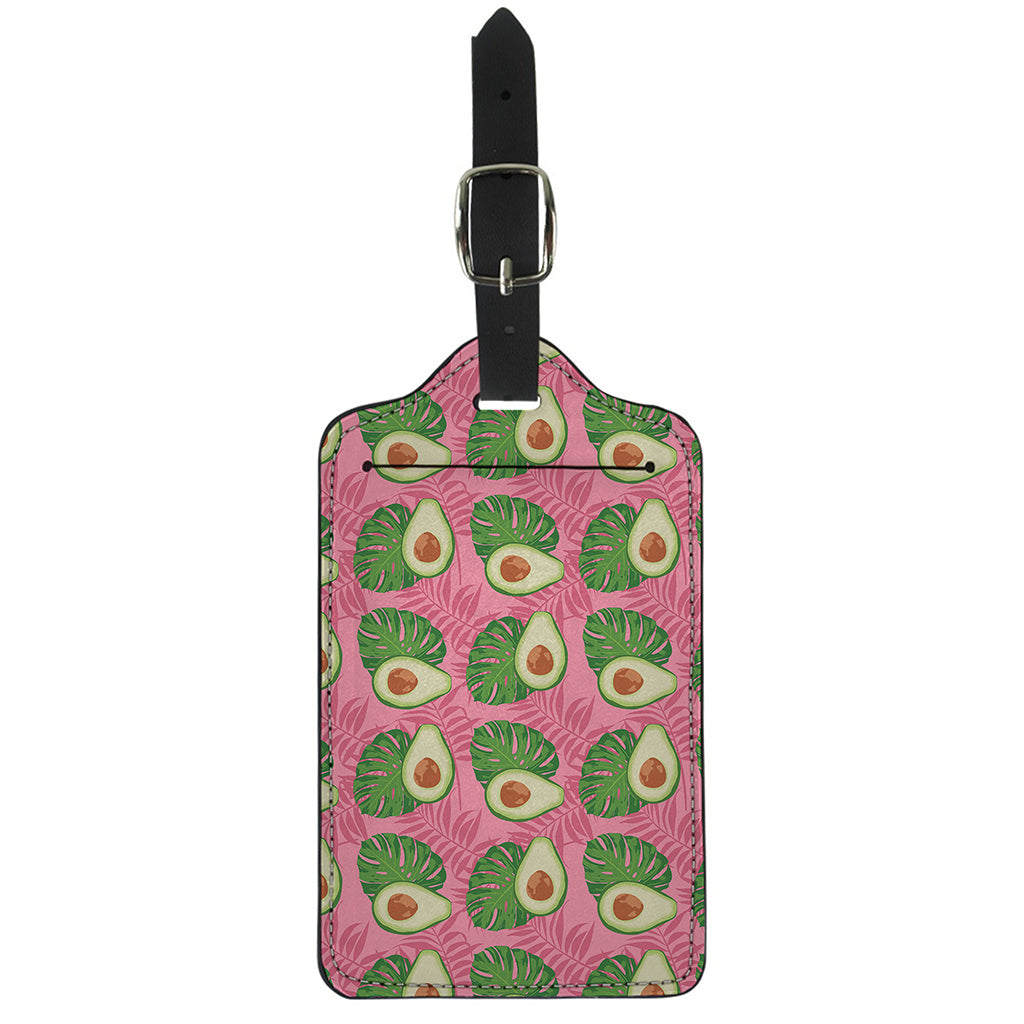 Pink Palm Leaf Avocado Print Luggage Tag