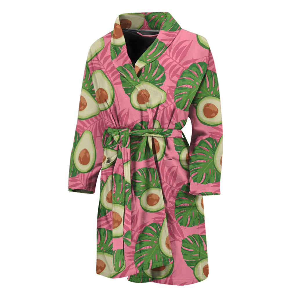 Pink Palm Leaf Avocado Print Men's Bathrobe