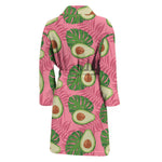 Pink Palm Leaf Avocado Print Men's Bathrobe