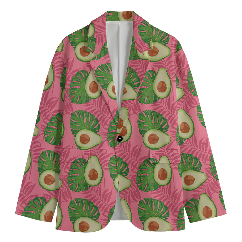 Pink Palm Leaf Avocado Print Men's Blazer