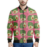 Pink Palm Leaf Avocado Print Men's Bomber Jacket