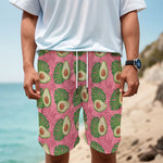 Pink Palm Leaf Avocado Print Men's Cargo Shorts