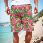 Pink Palm Leaf Avocado Print Men's Cargo Shorts