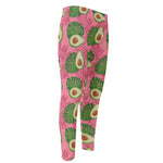 Pink Palm Leaf Avocado Print Men's Compression Pants
