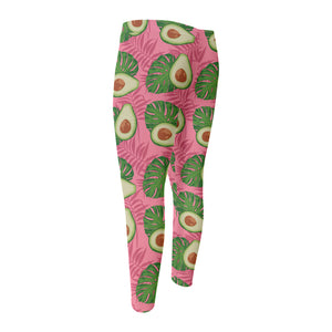 Pink Palm Leaf Avocado Print Men's Compression Pants