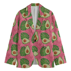 Pink Palm Leaf Avocado Print Men's Cotton Blazer