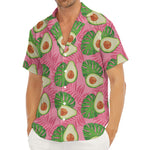 Pink Palm Leaf Avocado Print Men's Deep V-Neck Shirt