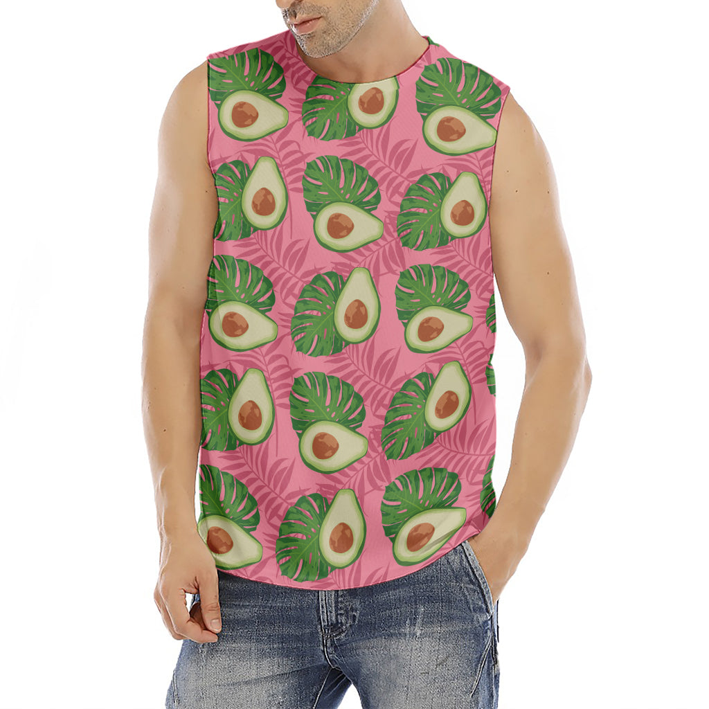 Pink Palm Leaf Avocado Print Men's Fitness Tank Top