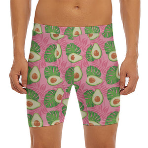 Pink Palm Leaf Avocado Print Men's Long Boxer Briefs