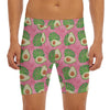 Pink Palm Leaf Avocado Print Men's Long Boxer Briefs