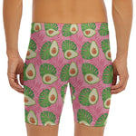 Pink Palm Leaf Avocado Print Men's Long Boxer Briefs