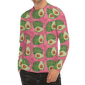 Pink Palm Leaf Avocado Print Men's Long Sleeve Rash Guard