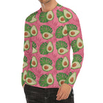 Pink Palm Leaf Avocado Print Men's Long Sleeve Rash Guard