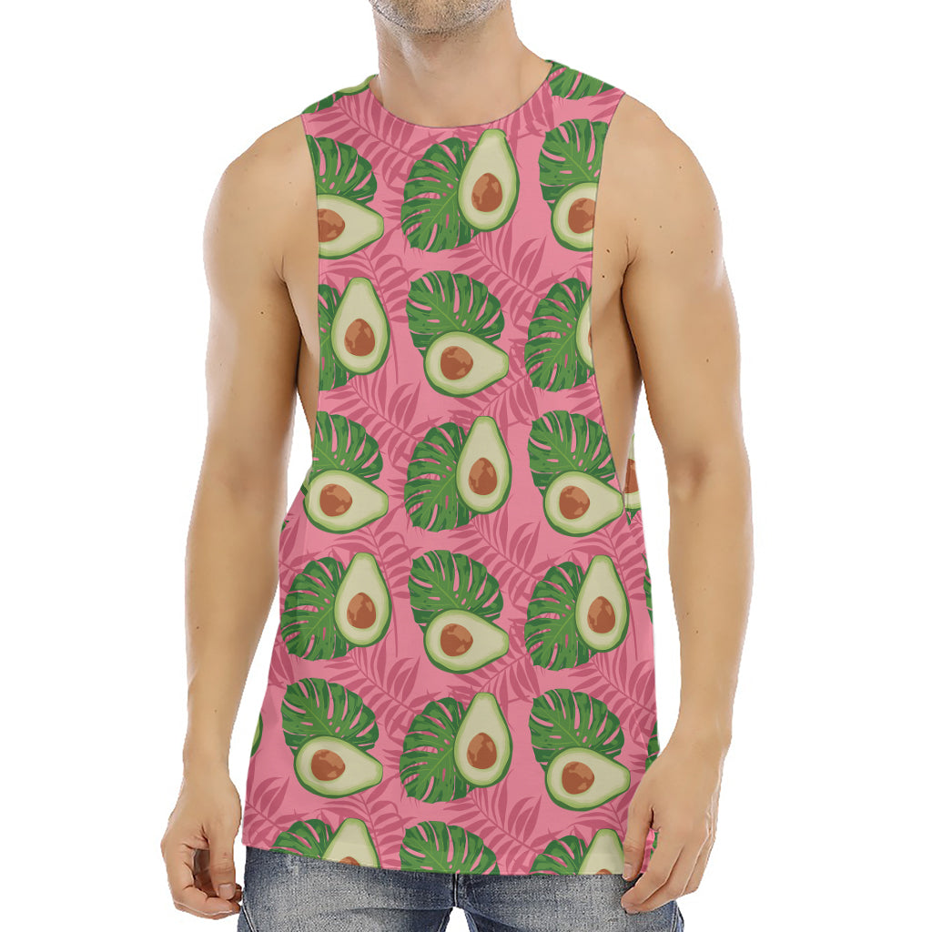 Pink Palm Leaf Avocado Print Men's Muscle Tank Top