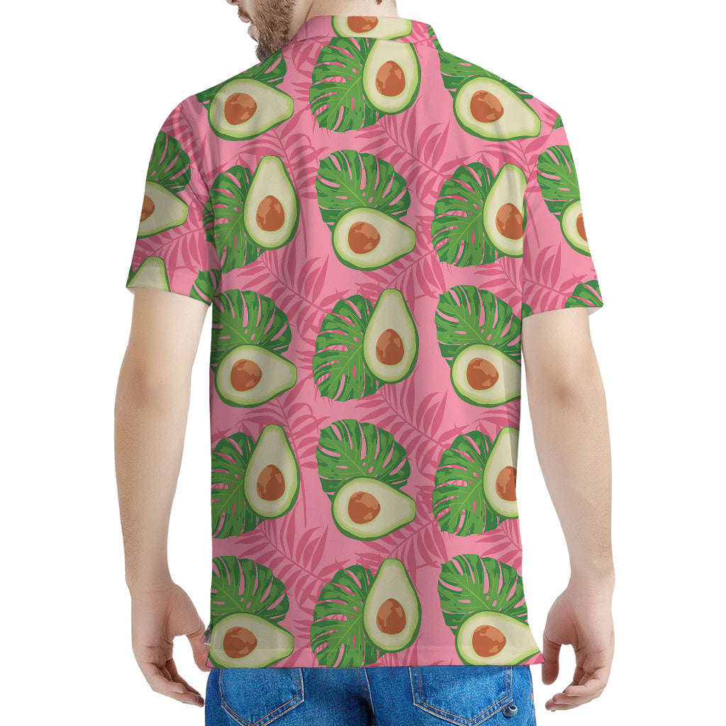 Pink Palm Leaf Avocado Print Men's Polo Shirt