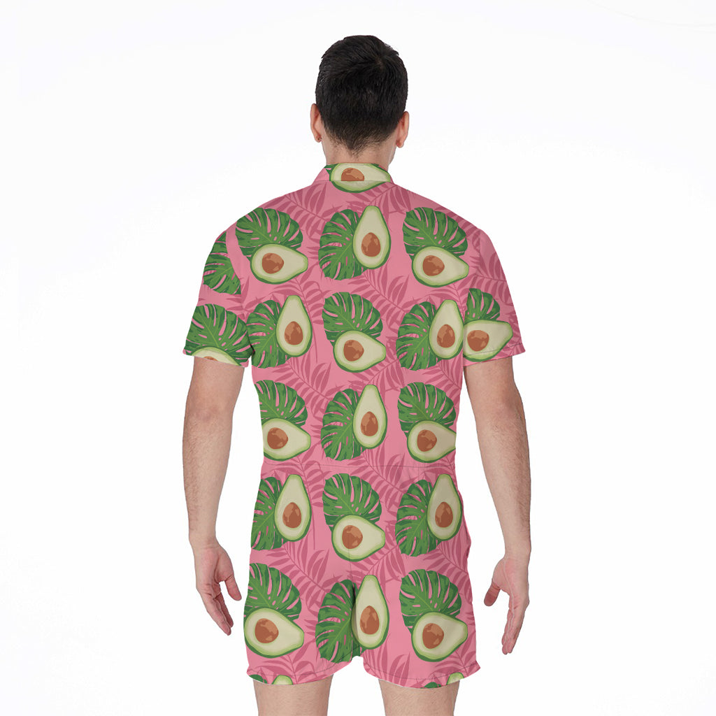 Pink Palm Leaf Avocado Print Men's Rompers