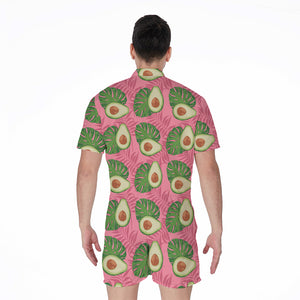 Pink Palm Leaf Avocado Print Men's Rompers