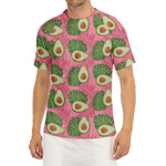 Pink Palm Leaf Avocado Print Men's Short Sleeve Rash Guard