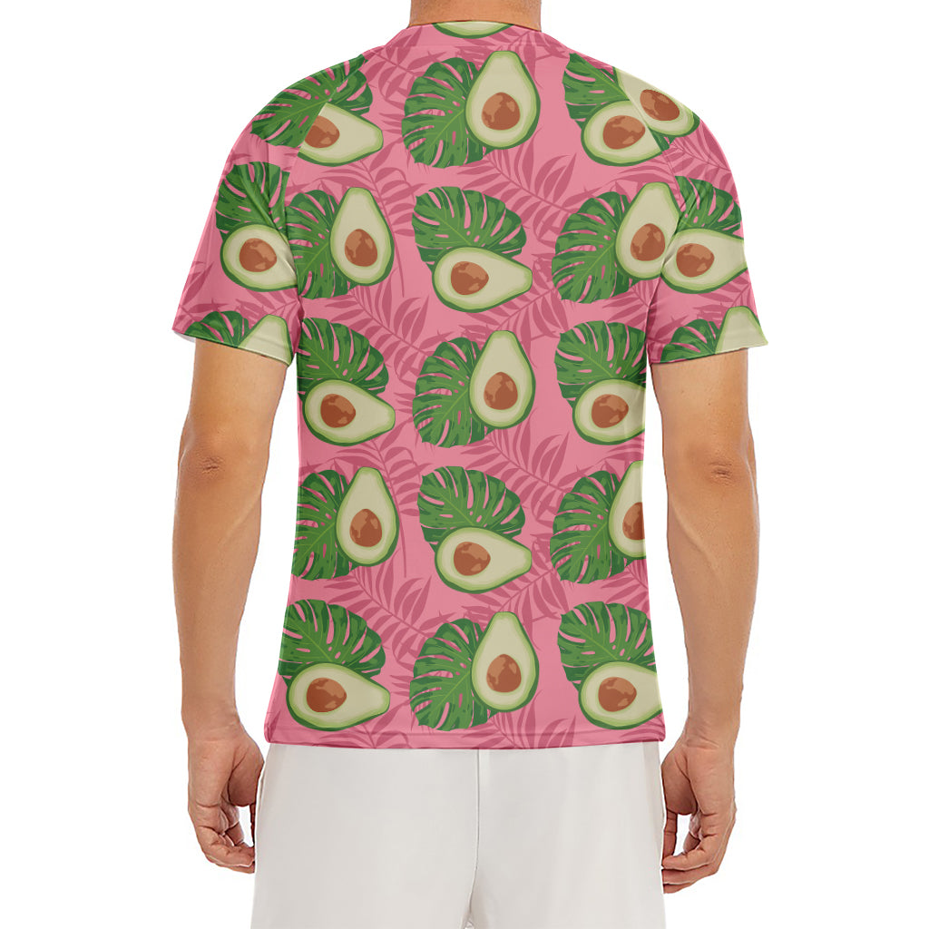 Pink Palm Leaf Avocado Print Men's Short Sleeve Rash Guard