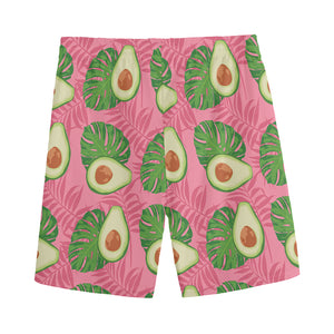 Pink Palm Leaf Avocado Print Men's Sports Shorts