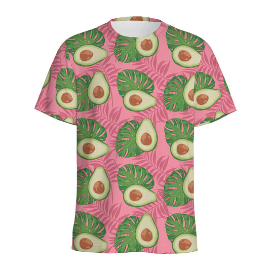 Pink Palm Leaf Avocado Print Men's Sports T-Shirt