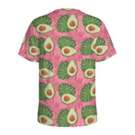 Pink Palm Leaf Avocado Print Men's Sports T-Shirt