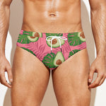 Pink Palm Leaf Avocado Print Men's Swim Briefs
