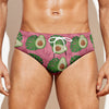 Pink Palm Leaf Avocado Print Men's Swim Briefs