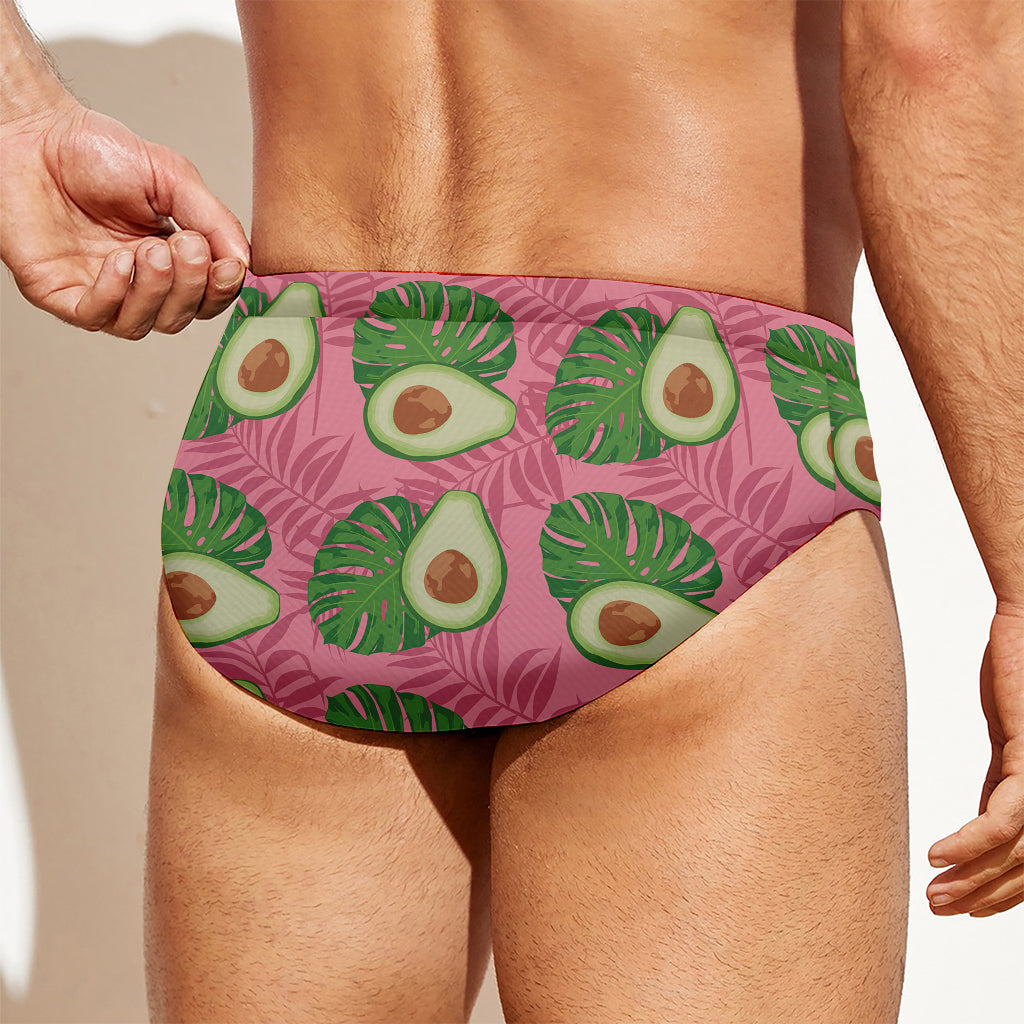 Pink Palm Leaf Avocado Print Men's Swim Briefs