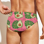 Pink Palm Leaf Avocado Print Men's Swim Briefs