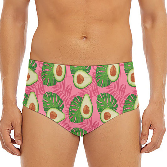Pink Palm Leaf Avocado Print Men's Triangle Swim Briefs