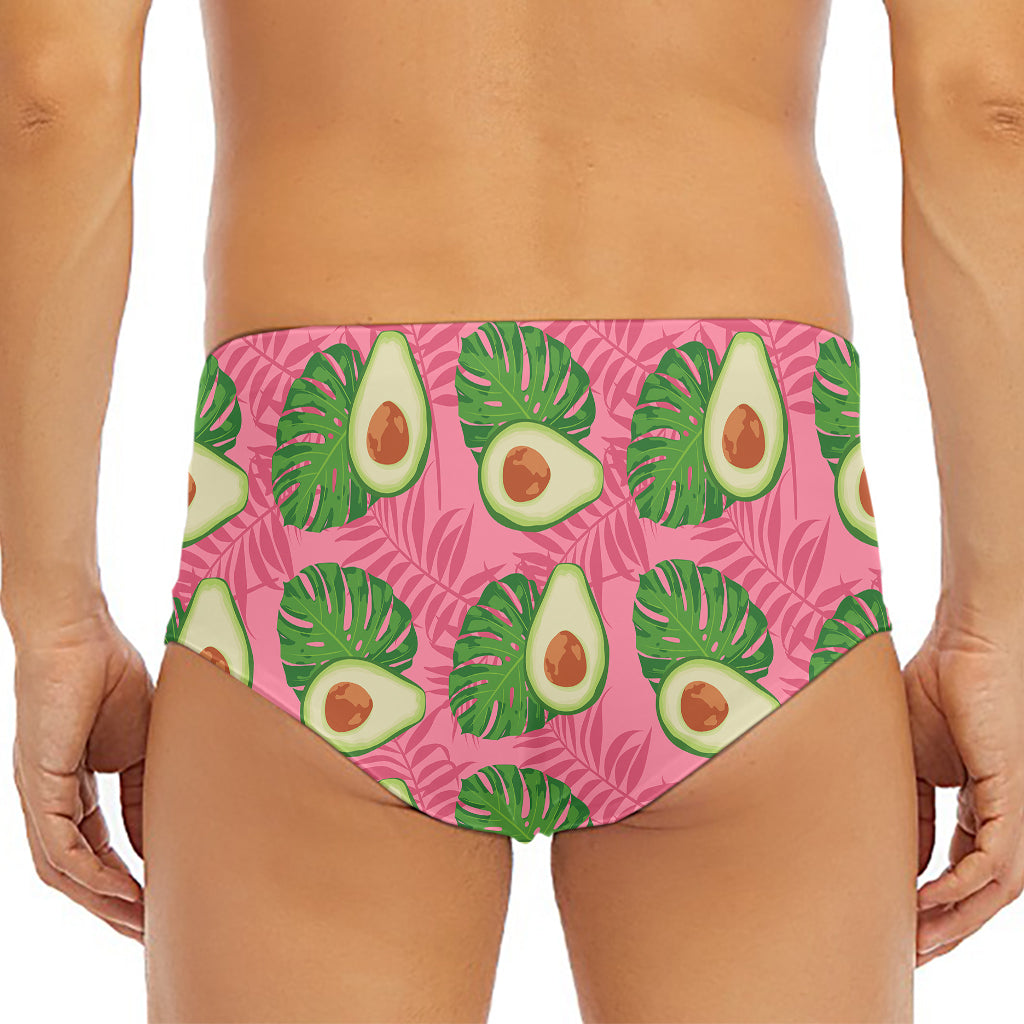 Pink Palm Leaf Avocado Print Men's Triangle Swim Briefs