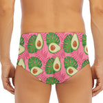 Pink Palm Leaf Avocado Print Men's Triangle Swim Briefs
