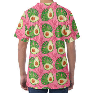 Pink Palm Leaf Avocado Print Men's Velvet T-Shirt