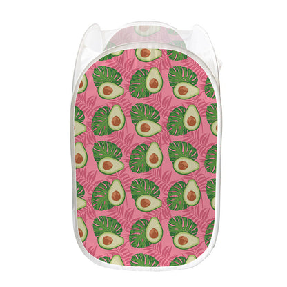 Pink Palm Leaf Avocado Print Mesh Laundry Hamper