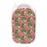 Pink Palm Leaf Avocado Print Mesh Laundry Hamper
