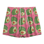 Pink Palm Leaf Avocado Print Mesh Shorts